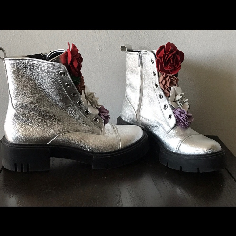 Floral combat detail combat boots